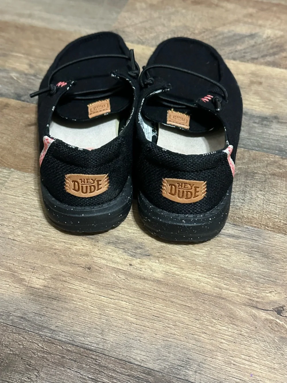 Hey Dude Kids Black Canvas Slip-On Sneakers with Brown Logo Tab - Picture 2 of 5